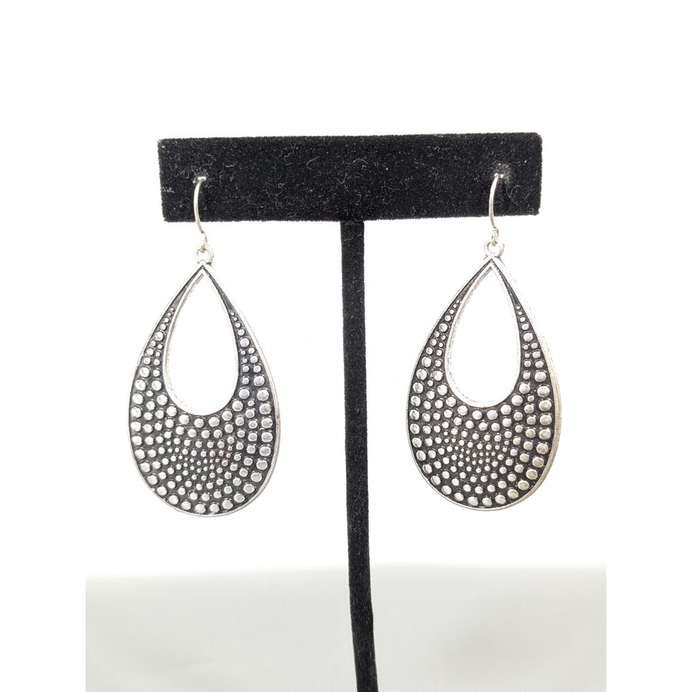 Boho Western Chic Pebble Texture Teardrop Long Dangle Earrings Silver Tone